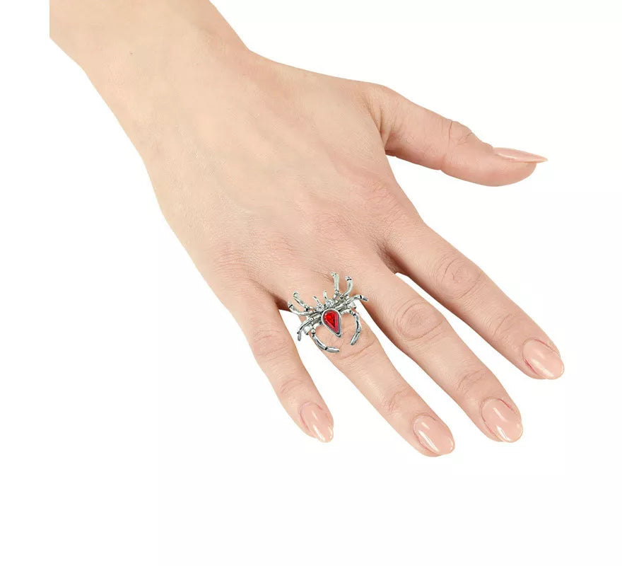 Translation missing: pt-PT.Anillo de Araña con Piedra Roja y Pedrería