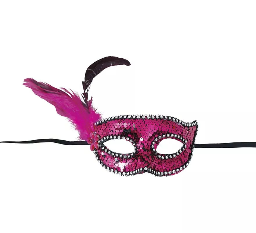 Translation missing: pt-PT.Antifaz con Lentejuelas y Plumas rosa