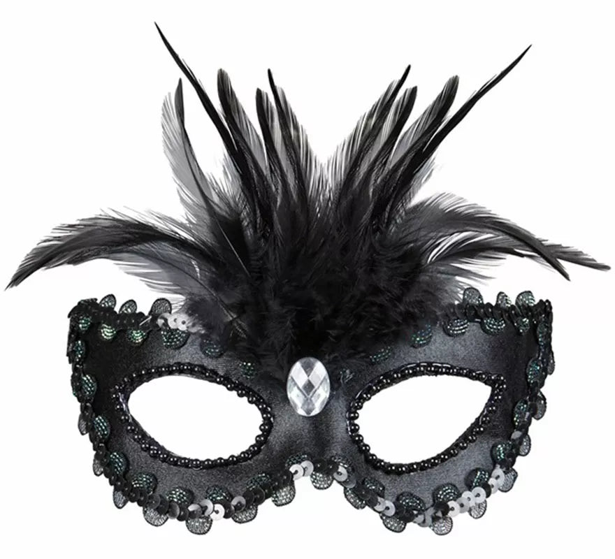 Translation missing: pt-PT.Antifaz Elegante negro con Plumas