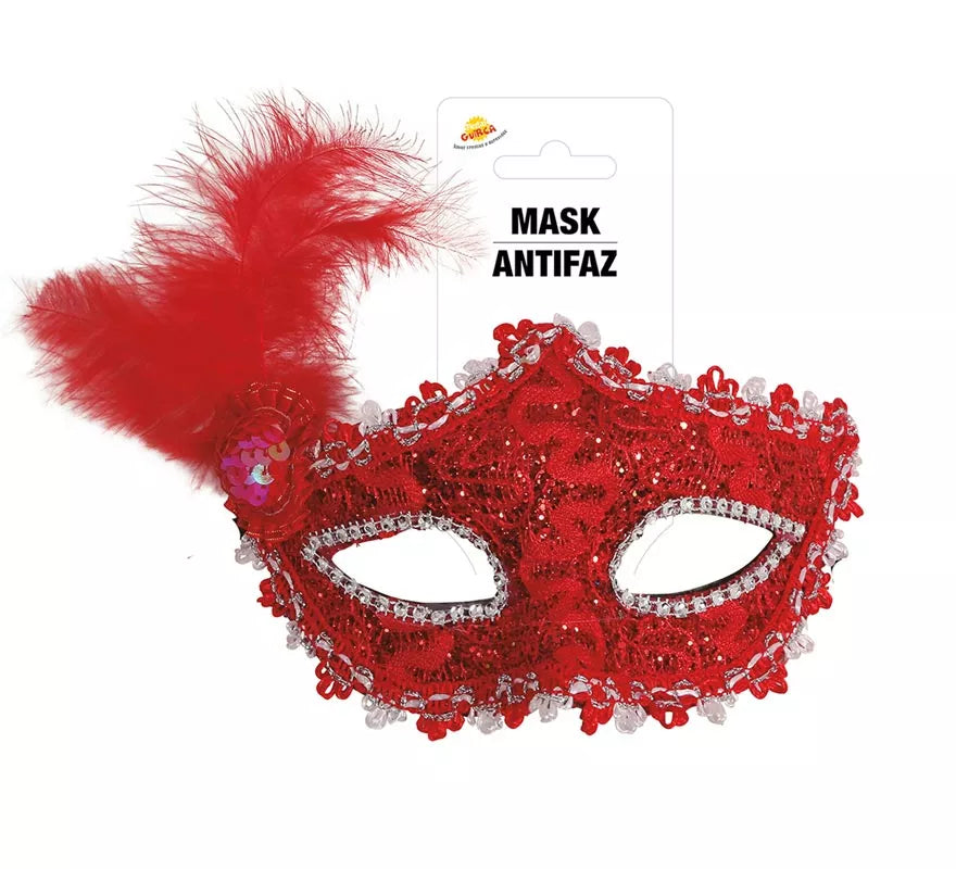 Antifaz Rojo con Pluma