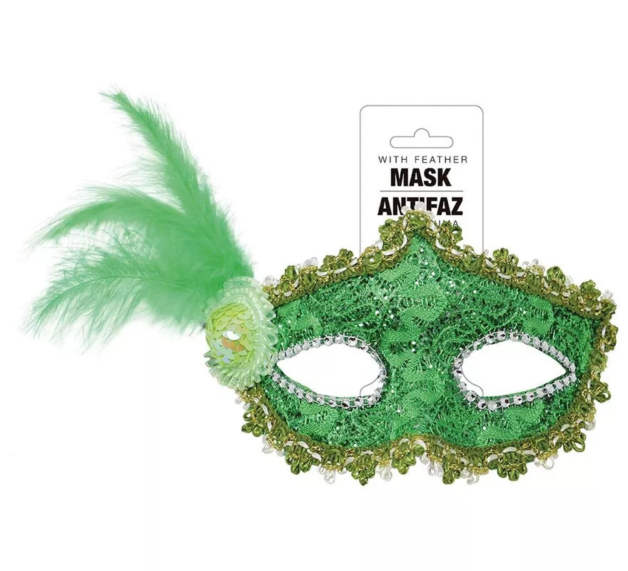 Translation missing: pt-PT.Antifaz Verde con Pluma