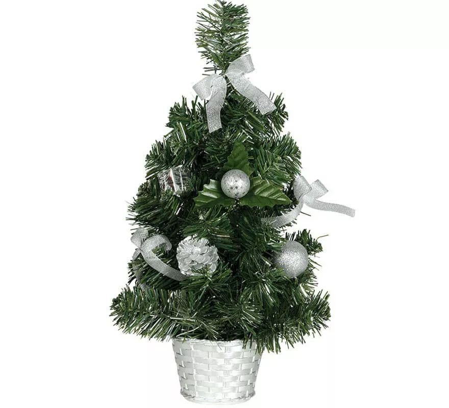Translation missing: pt-PT.Árbol de Navidad Decorado Plata de 30 cm con Maceta