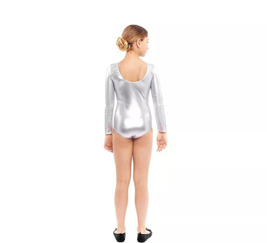 Translation missing: pt-PT.Body o Maillot plateado manga larga para niña
