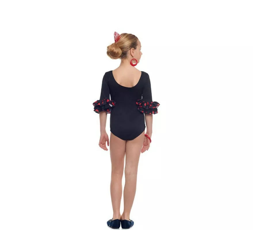 Translation missing: pt-PT.Body o maillot Sevillana con Volante Lunar negro y rojo para niña