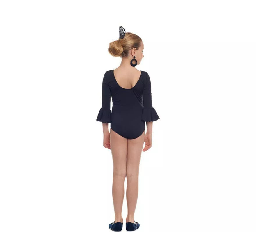 Translation missing: pt-PT.Body o maillot Sevillana Licra con Volante negro para niña