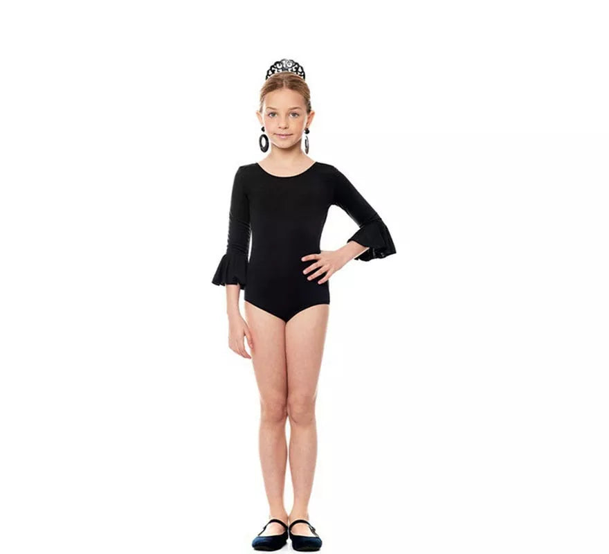 Translation missing: pt-PT.Body o maillot Sevillana Licra con Volante negro para niña