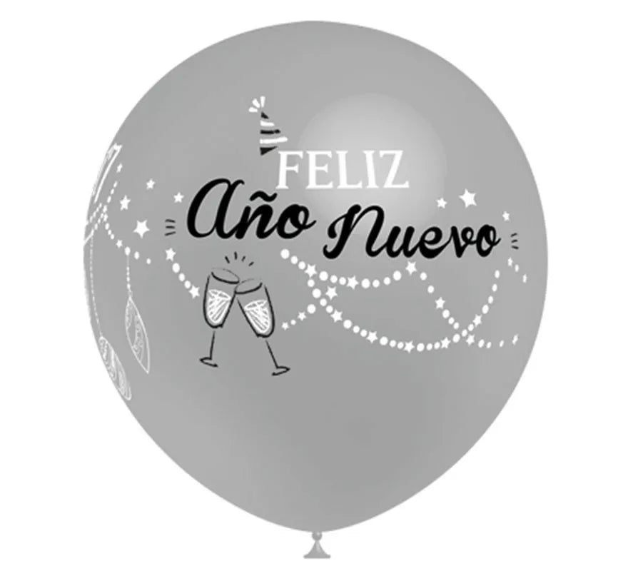 Translation missing: pt-PT.Bolsa 8 Globos plata Feliz Año Nuevo de 90 cm