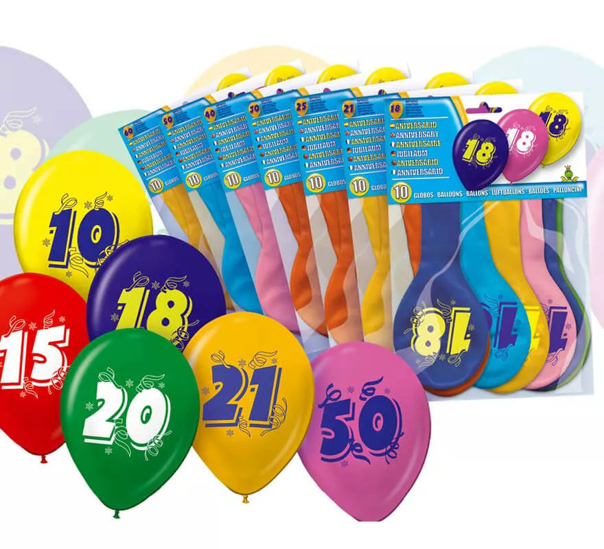 Translation missing: pt-PT.Bolsa de 10 globos con el número 8 impreso