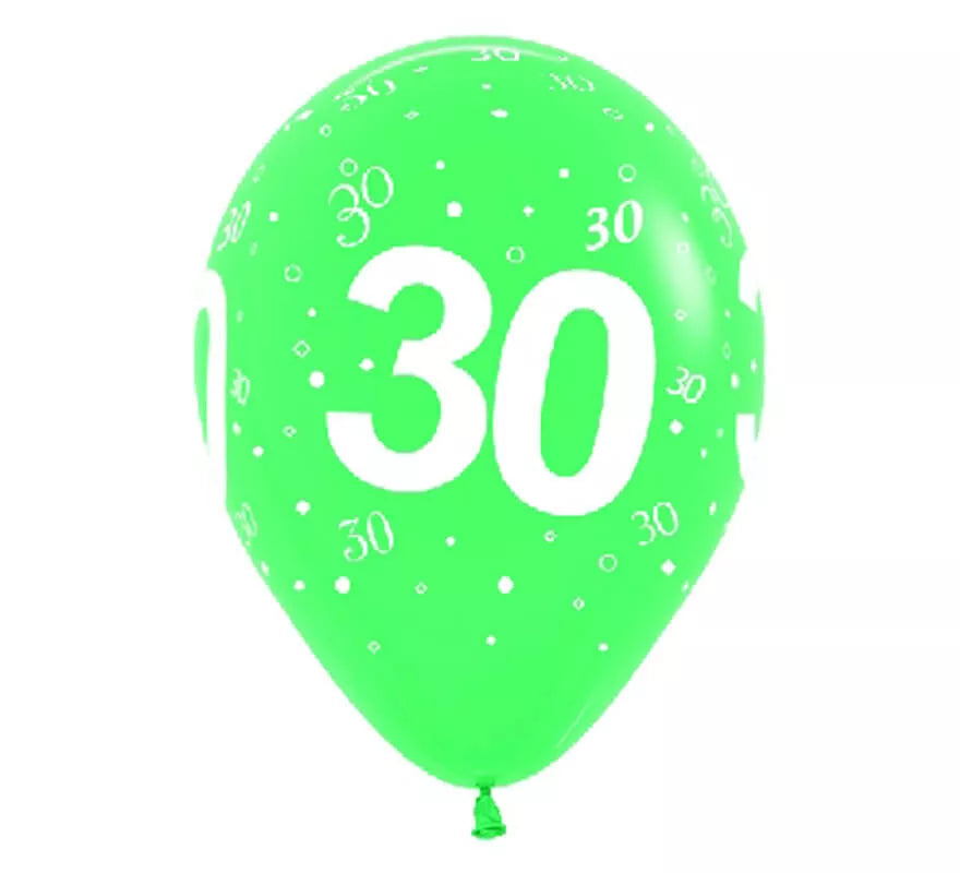 Translation missing: pt-PT.Bolsa de 10 Globos de látex con el número 30 serigrafiado