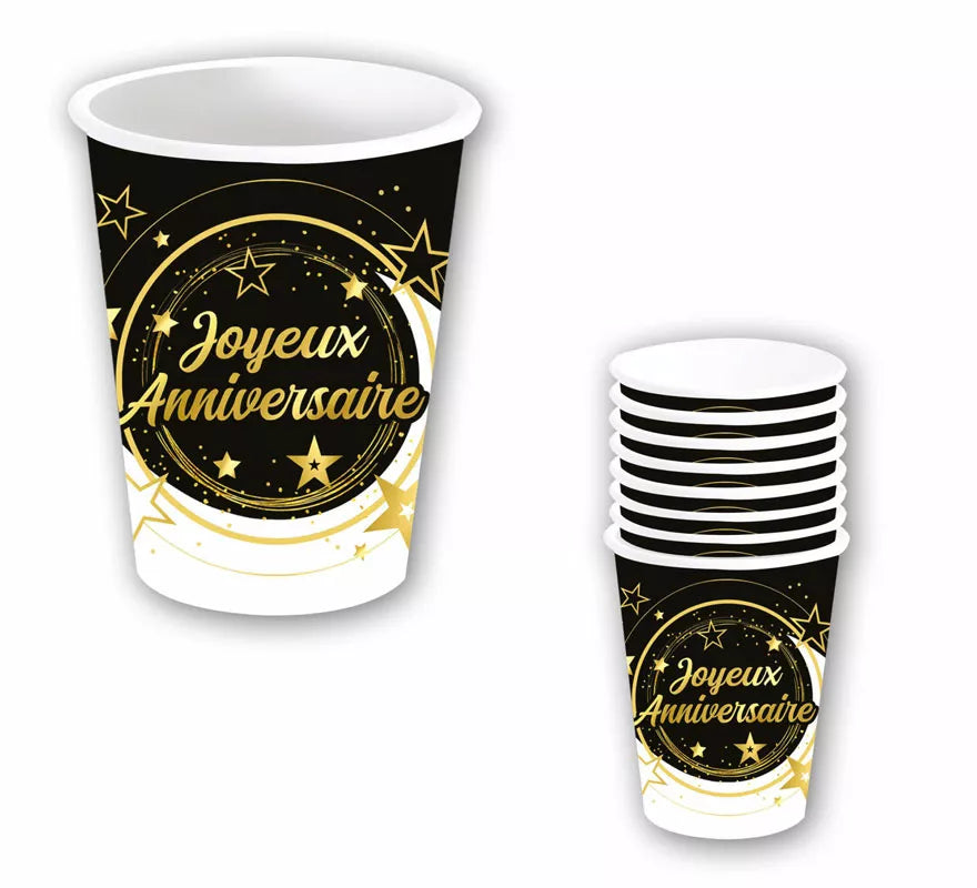 Translation missing: pt-PT.Bolsa de 6 Vasos Joyeux Anniversaire de 240 ml-9 cms