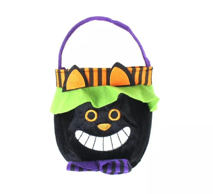 Translation missing: pt-PT.Bolsa para dulces Gato negro de terciopelo de 18x16 cm