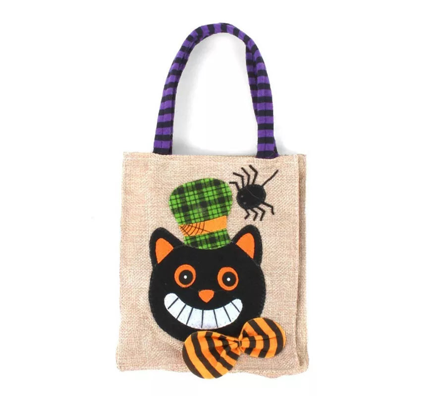Translation missing: pt-PT.Bolsa para dulces Gato sonriente de Lino de 20x15 cm