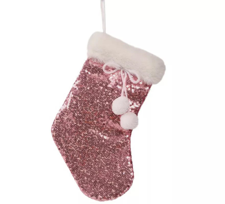 Translation missing: pt-PT.Bota de Noel con Lentejuelas Rosa de 28 cms