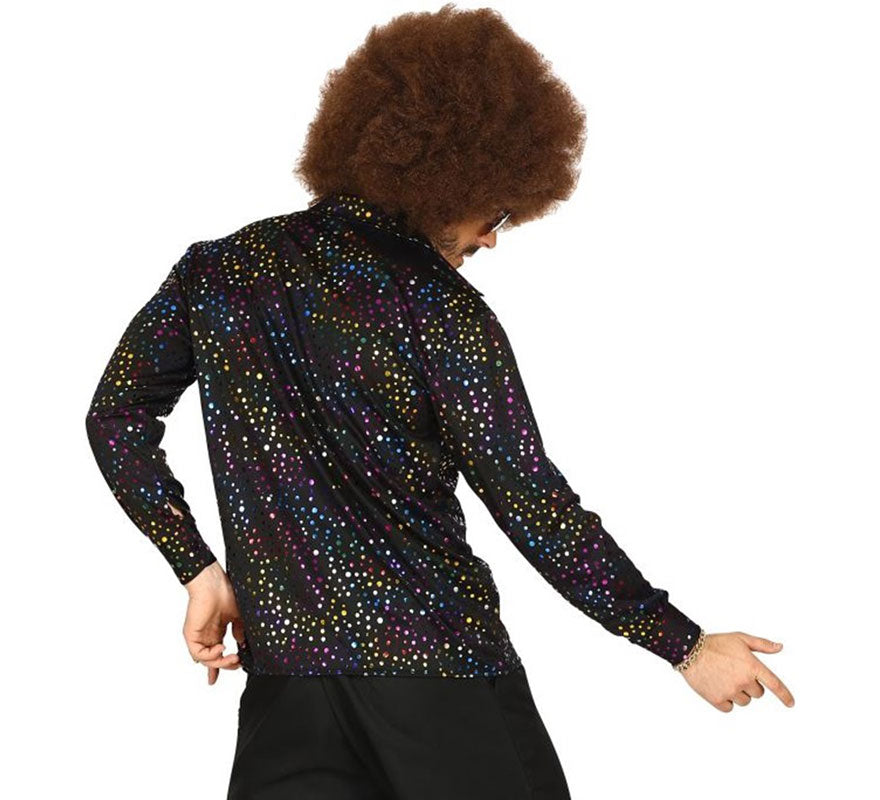 Translation missing: pt-PT.Camisa Disco Años 70 negra multicolor para hombre