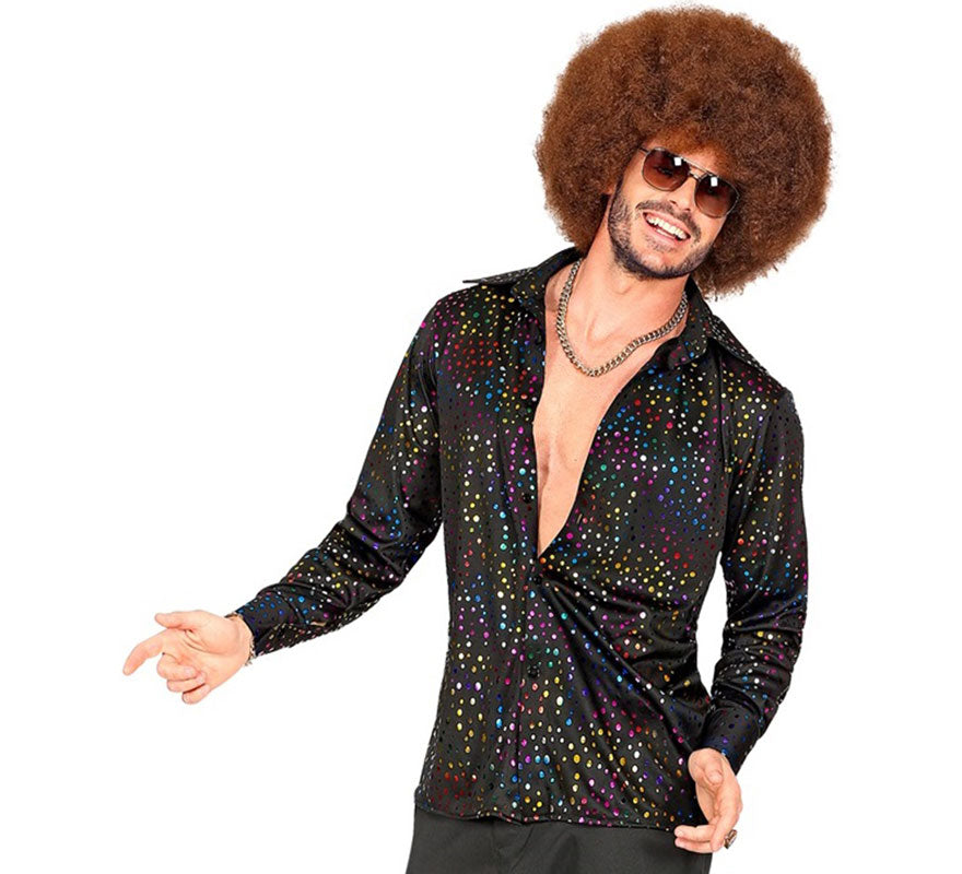 Translation missing: pt-PT.Camisa Disco Años 70 negra multicolor para hombre
