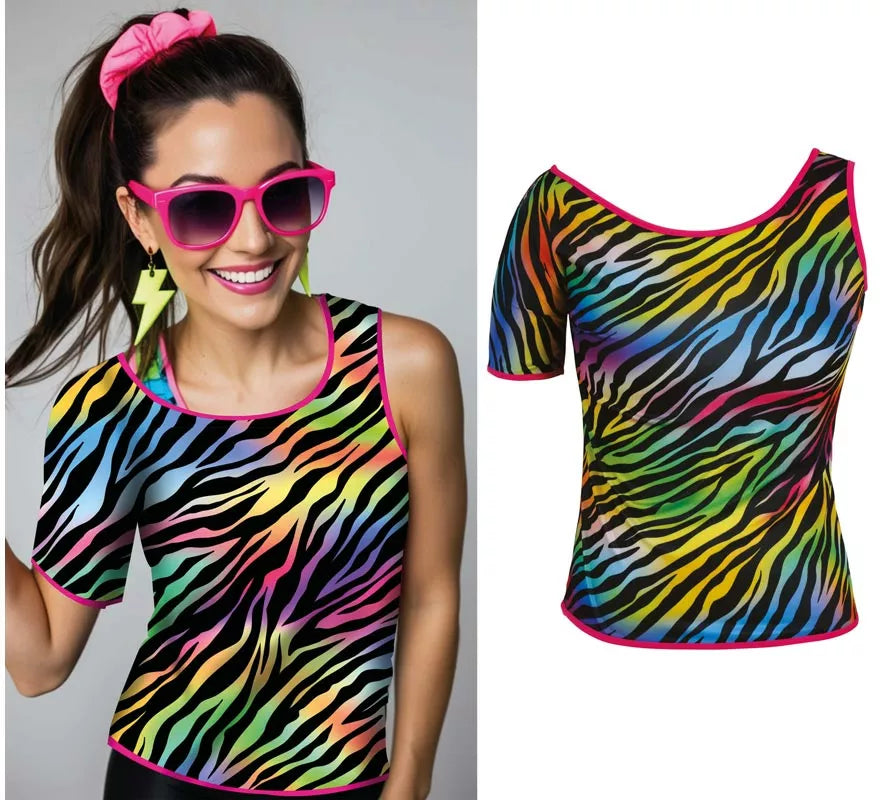 Translation missing: pt-PT.Camiseta Cebra multicolor Años 80 para mujer