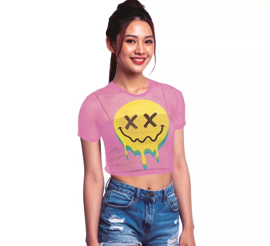 Translation missing: pt-PT.Camiseta de Rejilla Acid Smile rosa para mujer