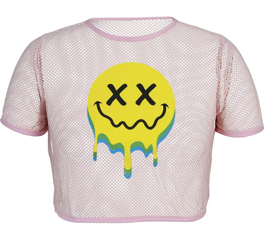 Translation missing: pt-PT.Camiseta de Rejilla Acid Smile rosa para mujer