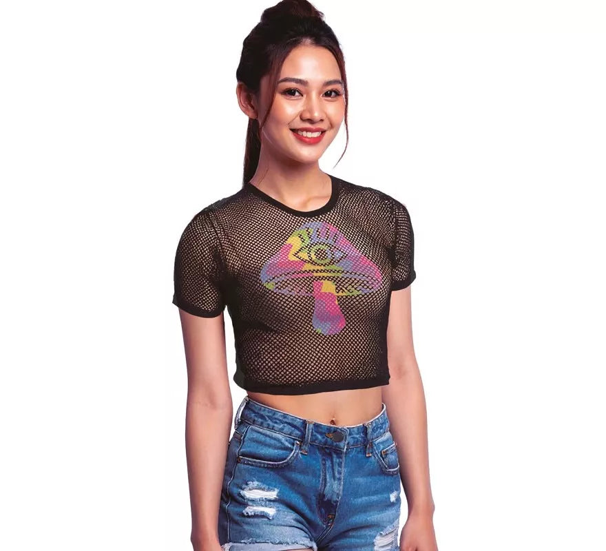 Translation missing: pt-PT.Camiseta de Rejilla Seta negra para mujer