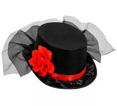 Cartola com tule e rosa vermelha