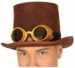 Steampunk chapéu marrom com óculos