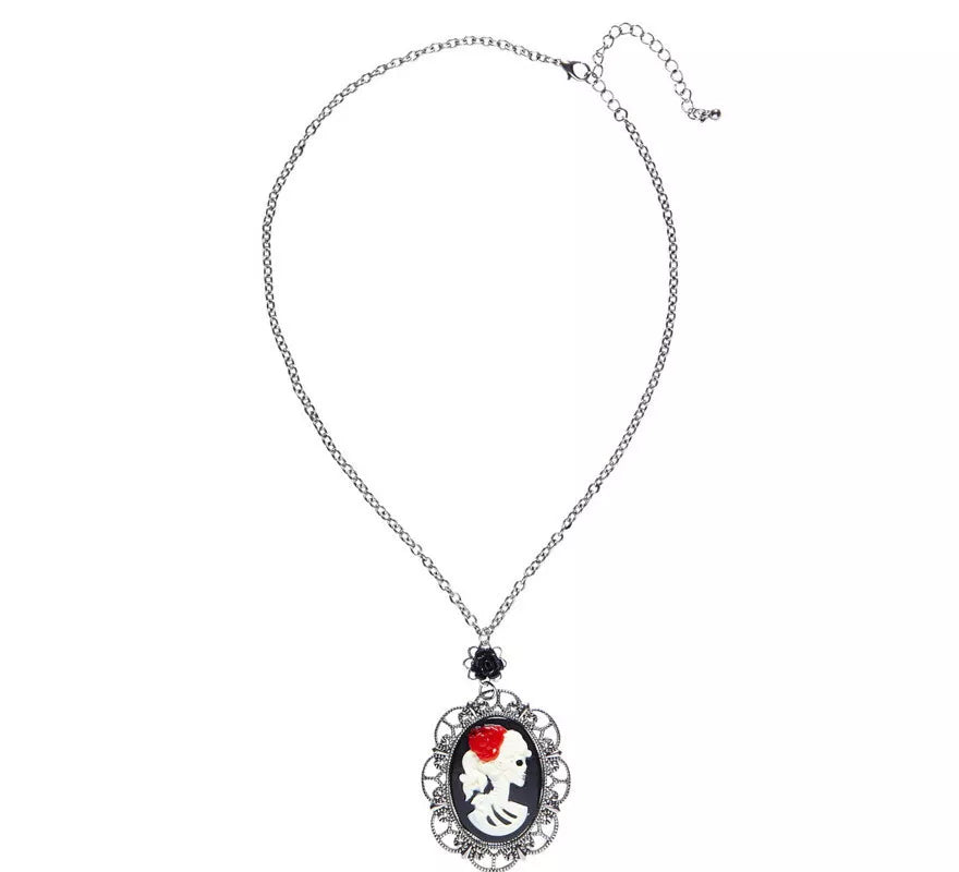 Translation missing: pt-PT.Collar con Medallón de Calavera y Rosa Negra