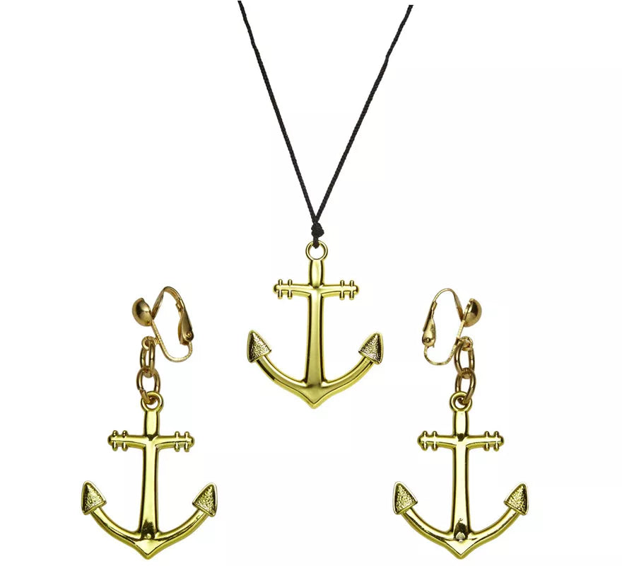 Collar y Pendientes Ancla Dorada