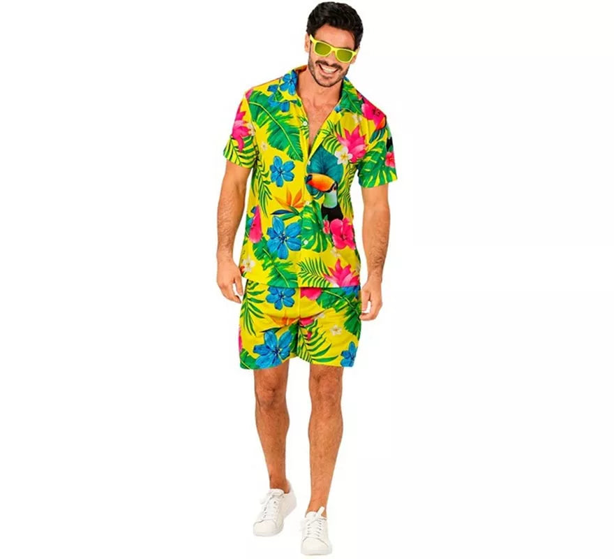 Translation missing: pt-PT.Conjunto de Verano con Estampado de Tucán: Camisa y Shorts para hombre