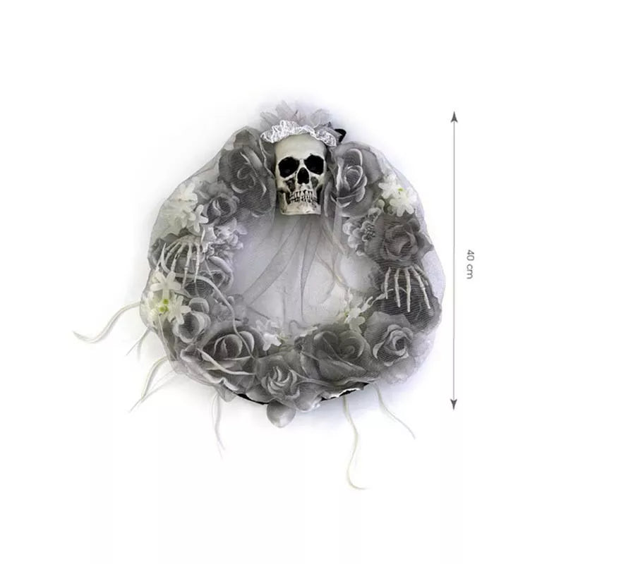 Translation missing: pt-PT.Corona de Flores grises y Calavera de 43x40 cm