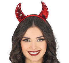 Faixa de cabeça com chifres de diabo vermelho brilhante