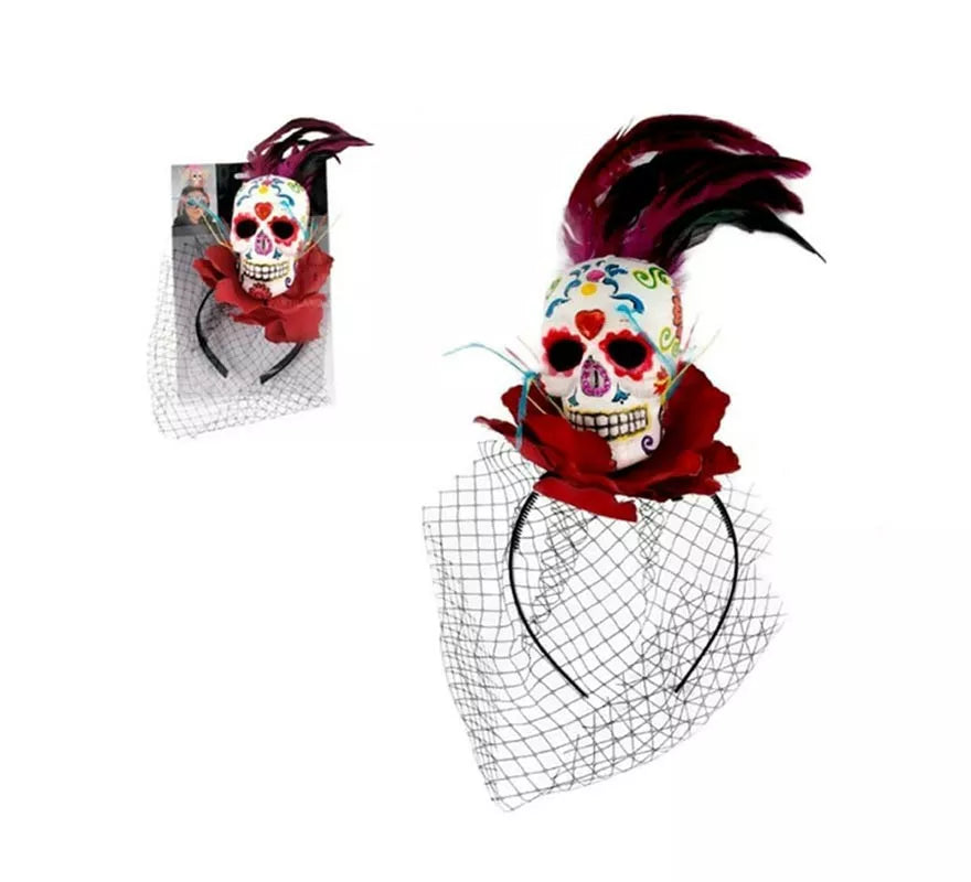 Translation missing: pt-PT.Diadema de Calavera Día de los Muertos con velo