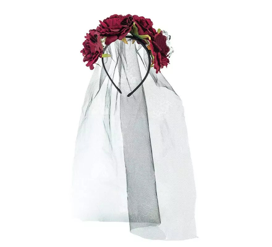 Translation missing: pt-PT.Diadema de Catrina con Flores rosas con velo