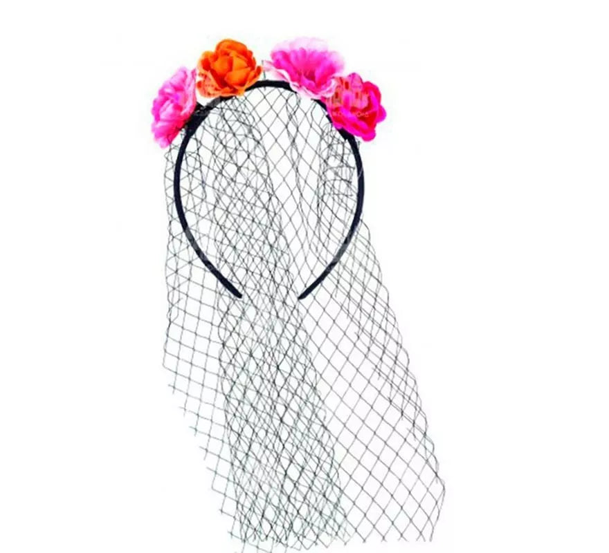 Translation missing: pt-PT.Diadema de Catrina con flores y velo