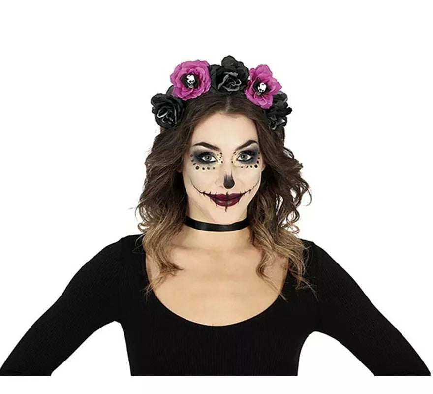 Translation missing: pt-PT.Diadema de Catrina Flores negras y púrpura
