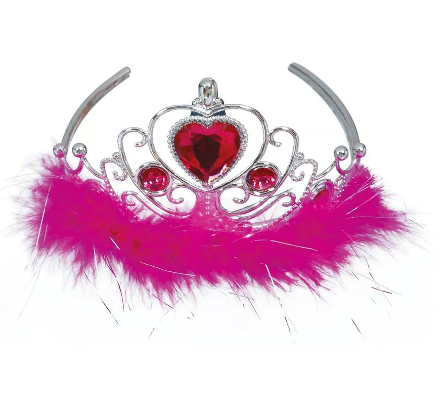Translation missing: pt-PT.Diadema de Corazón rojo y plateada Pluma fucsia infantil