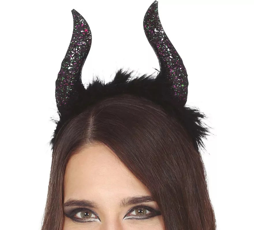 Diadema de Cuernos Negros Glitter