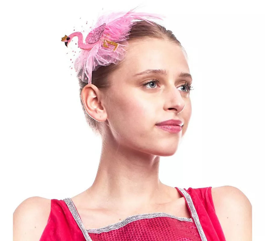 Translation missing: pt-PT.Diadema de Flamenco con Pluma rosa