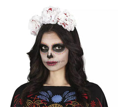 Tiara de flores brancas sangrentas