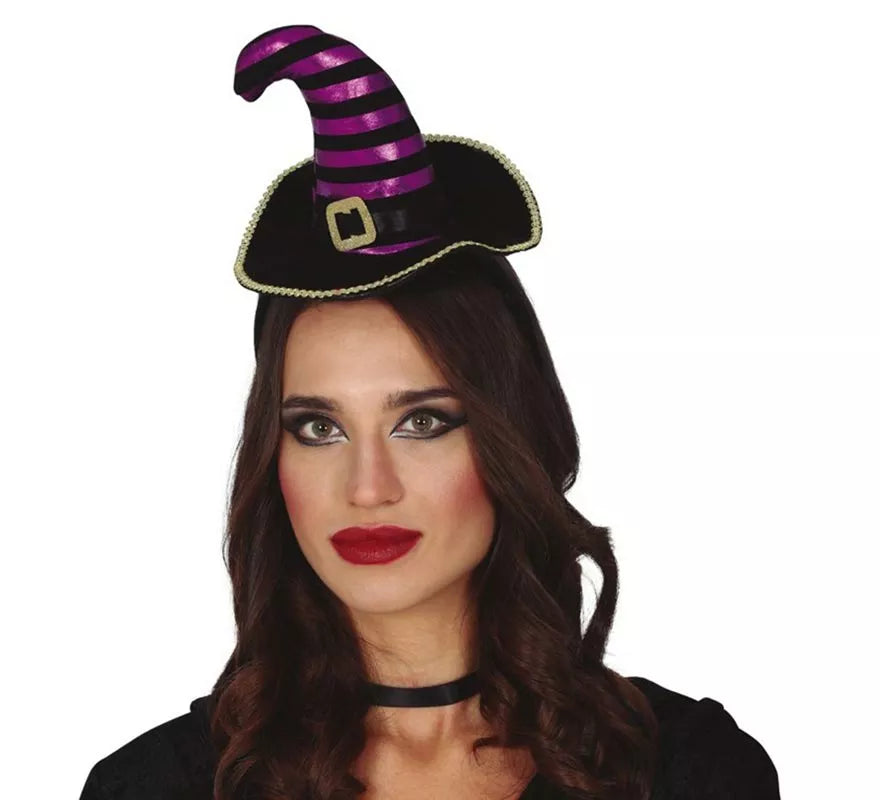 Translation missing: pt-PT.Diadema de Mini Sombrero de Bruja Negro/Lila