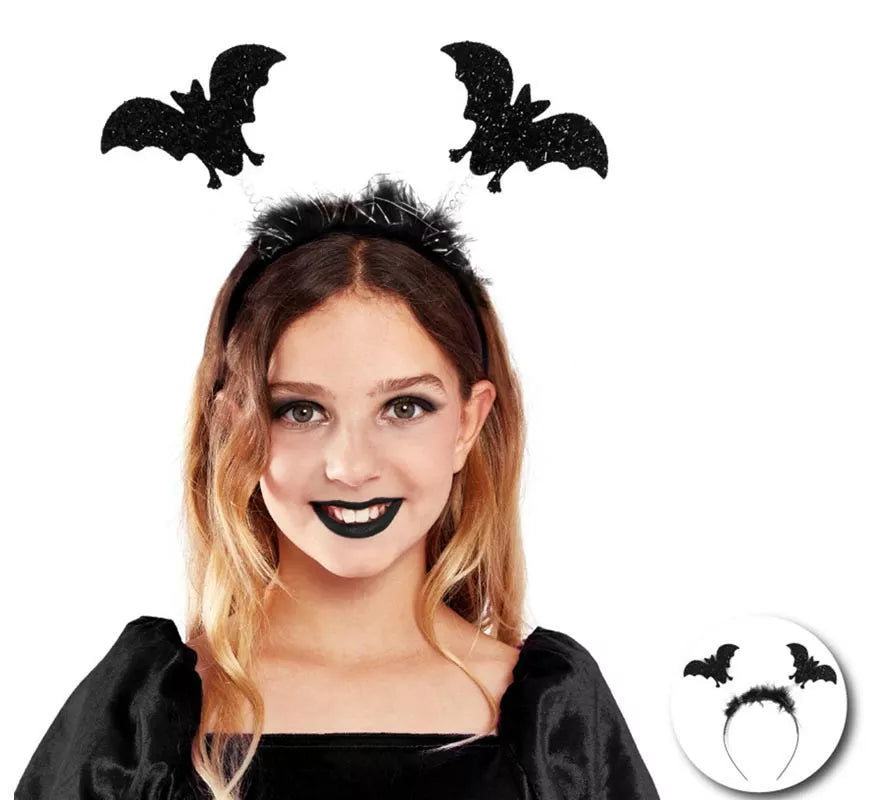 Translation missing: pt-PT.Diadema de Murciélagos negros con plumas infantil