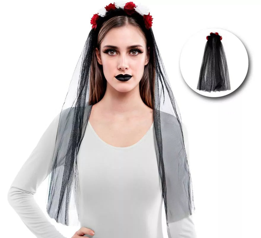 Translation missing: pt-PT.Diadema Flores con Velo negro