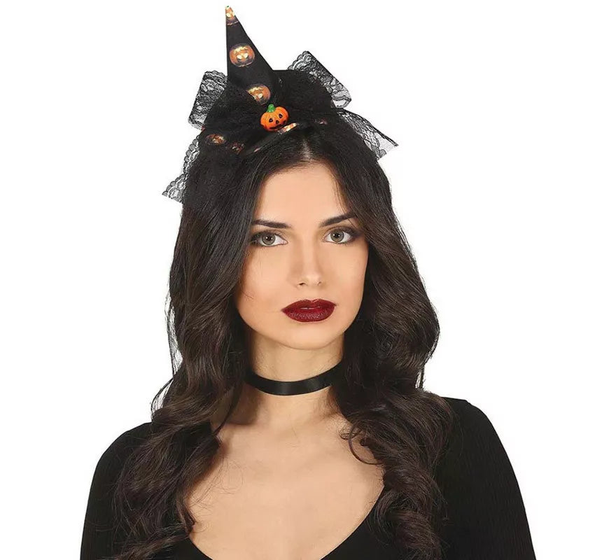 Translation missing: pt-PT.Diadema Mini Sombrero de Bruja Negro con Lazo
