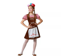 Fato alemão às riscas castanhas para menina