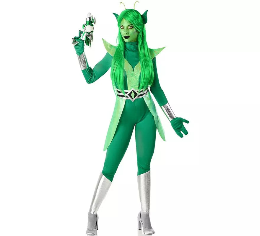 Translation missing: pt-PT.Disfraz de Alien verde y plateado para mujer