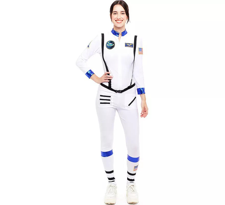 Translation missing: pt-PT.Disfraz de Astronauta blanco con Insignia para mujer