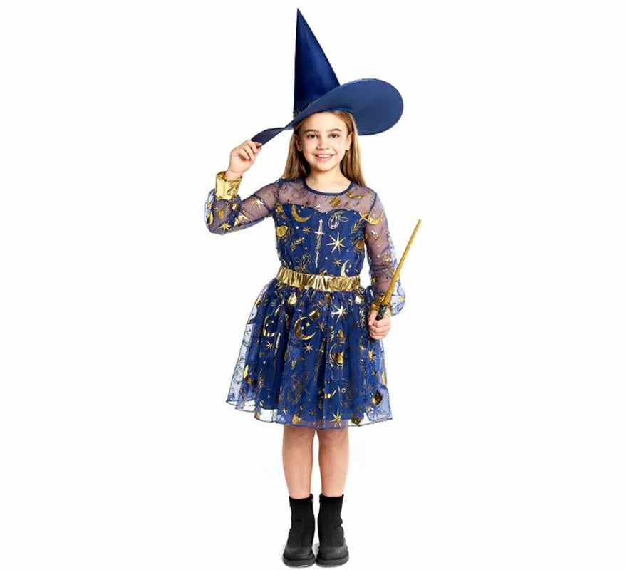 Translation missing: pt-PT.Disfraz de Bruja Esotérica azul para niña