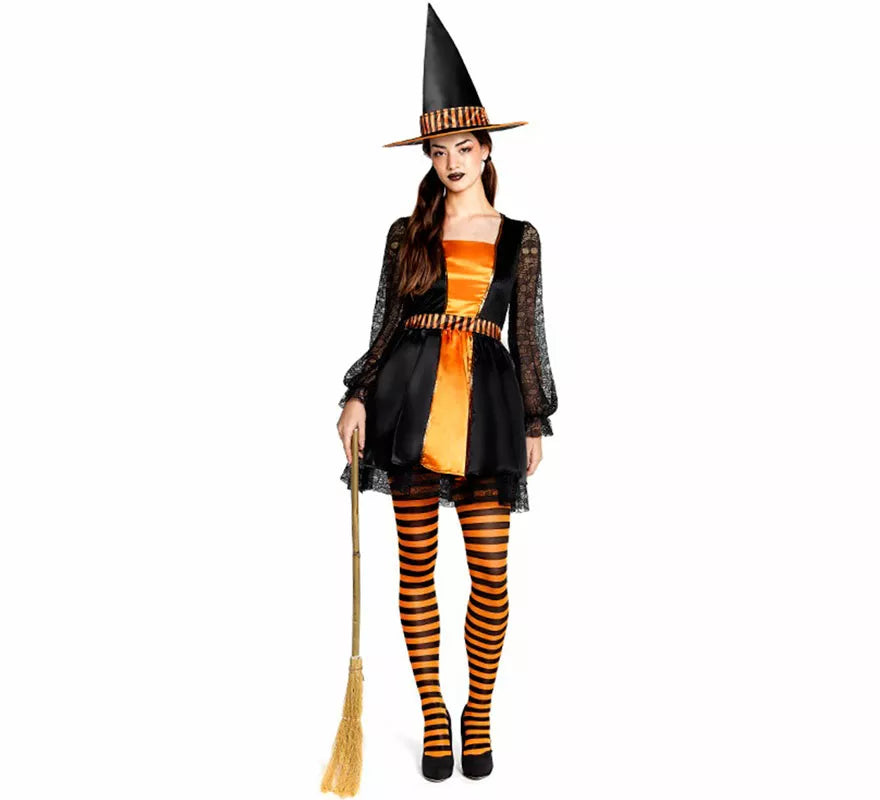 Translation missing: pt-PT.Disfraz de Bruja naranja con Encaje para mujer