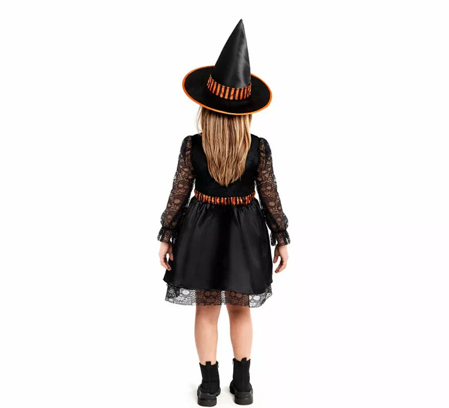 Translation missing: pt-PT.Disfraz de Bruja naranja con Encaje para niña