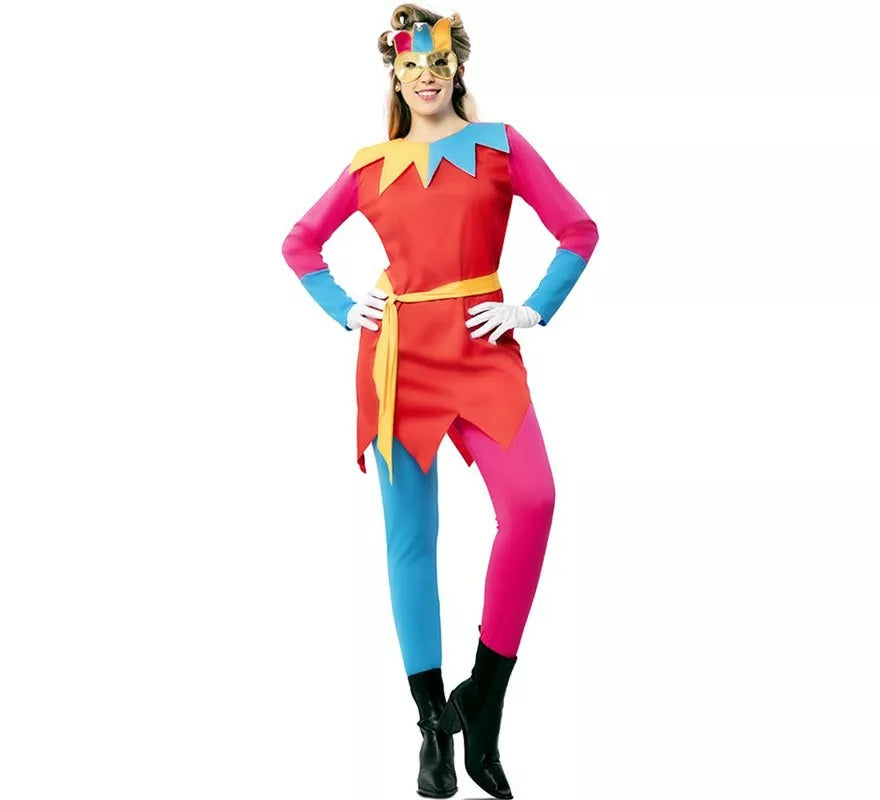 Translation missing: pt-PT.Disfraz de Bufona multicolor con antifaz para mujer