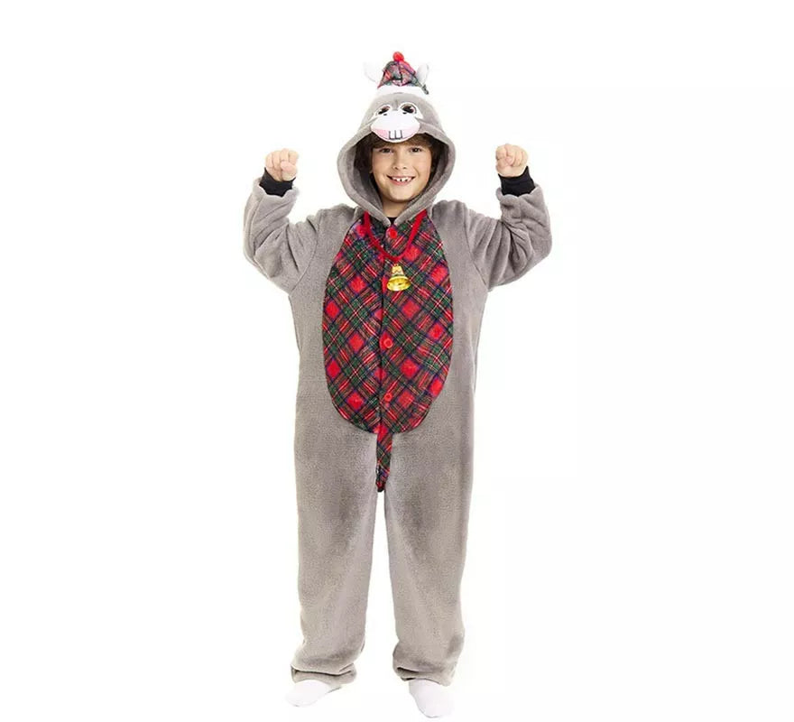 Translation missing: pt-PT.Disfraz de Burro Navideño Tartán con capucha para niños